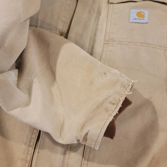 Carhartt Chore Jacket Mens 48 Regular Tan Quilted Line Full Zip Canvas Grunge - Picture 10 of 12